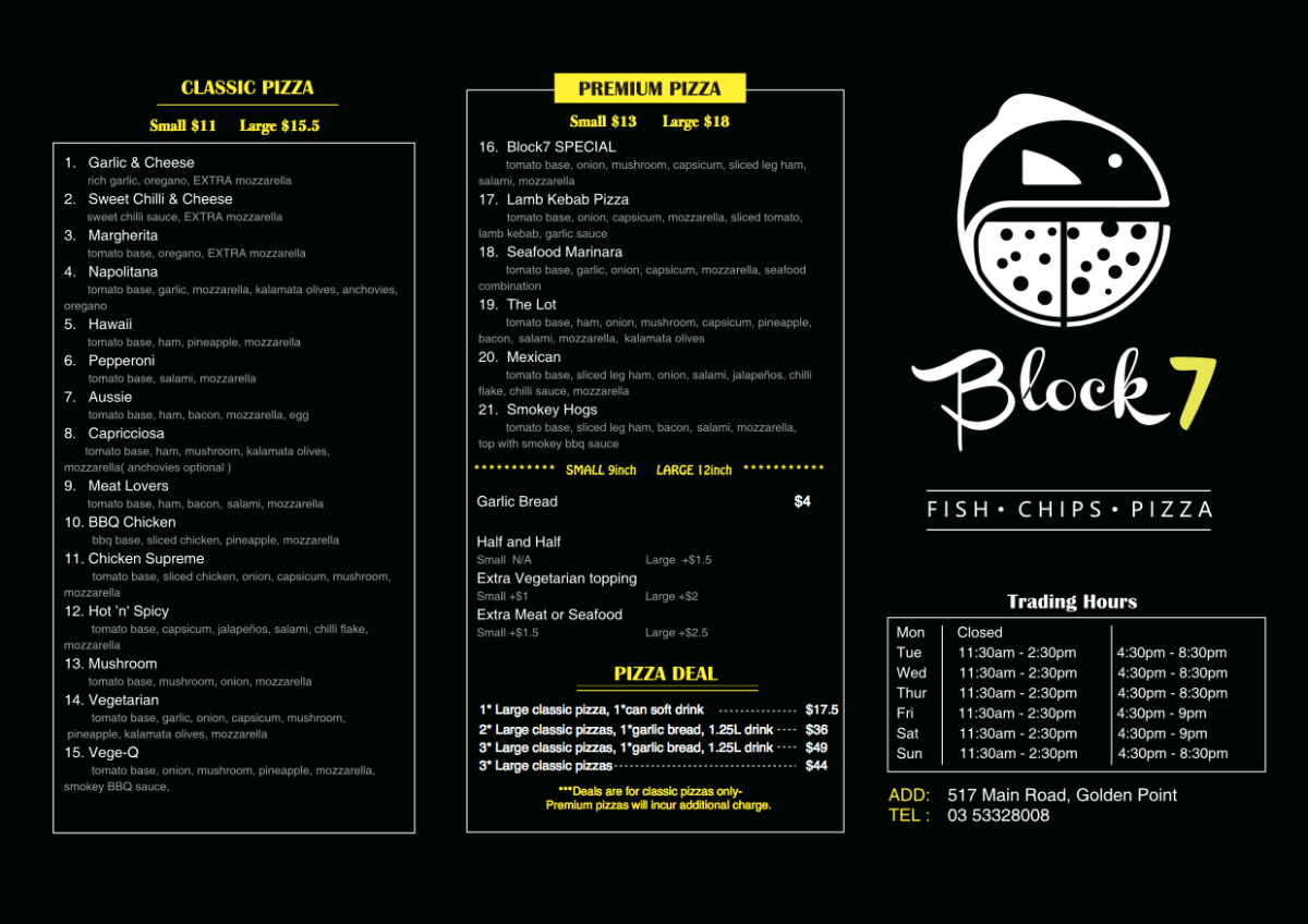 Menu, Block 7