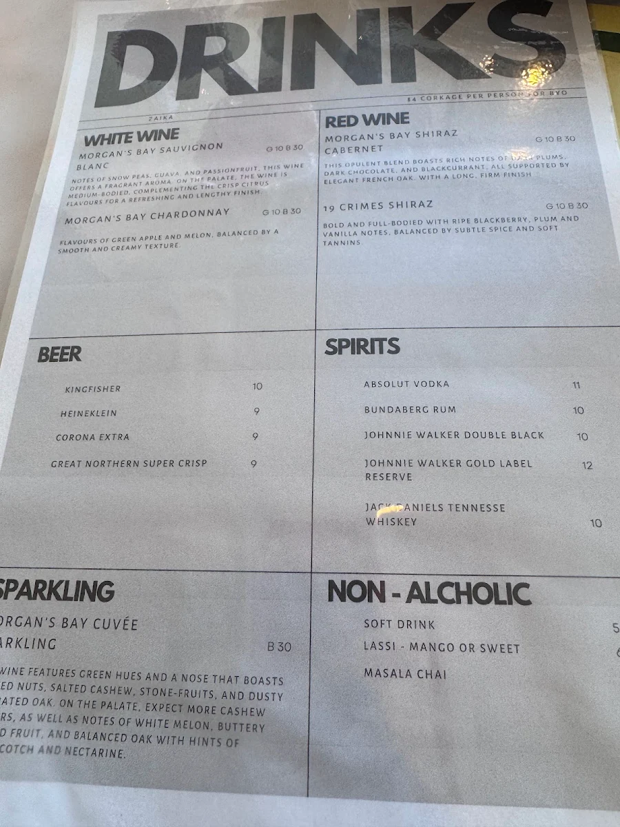Menu, Zaika Indian Restaurant
