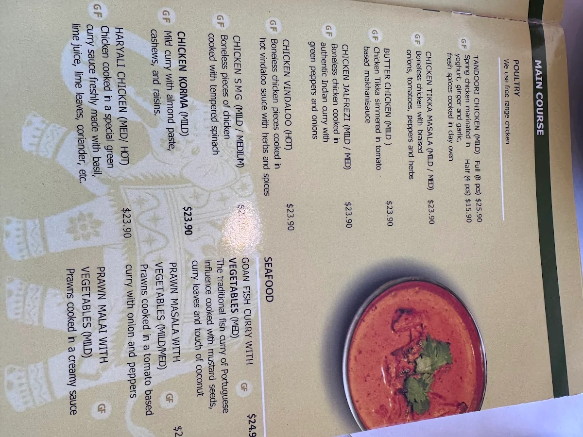 Menu, Zaika Indian Restaurant