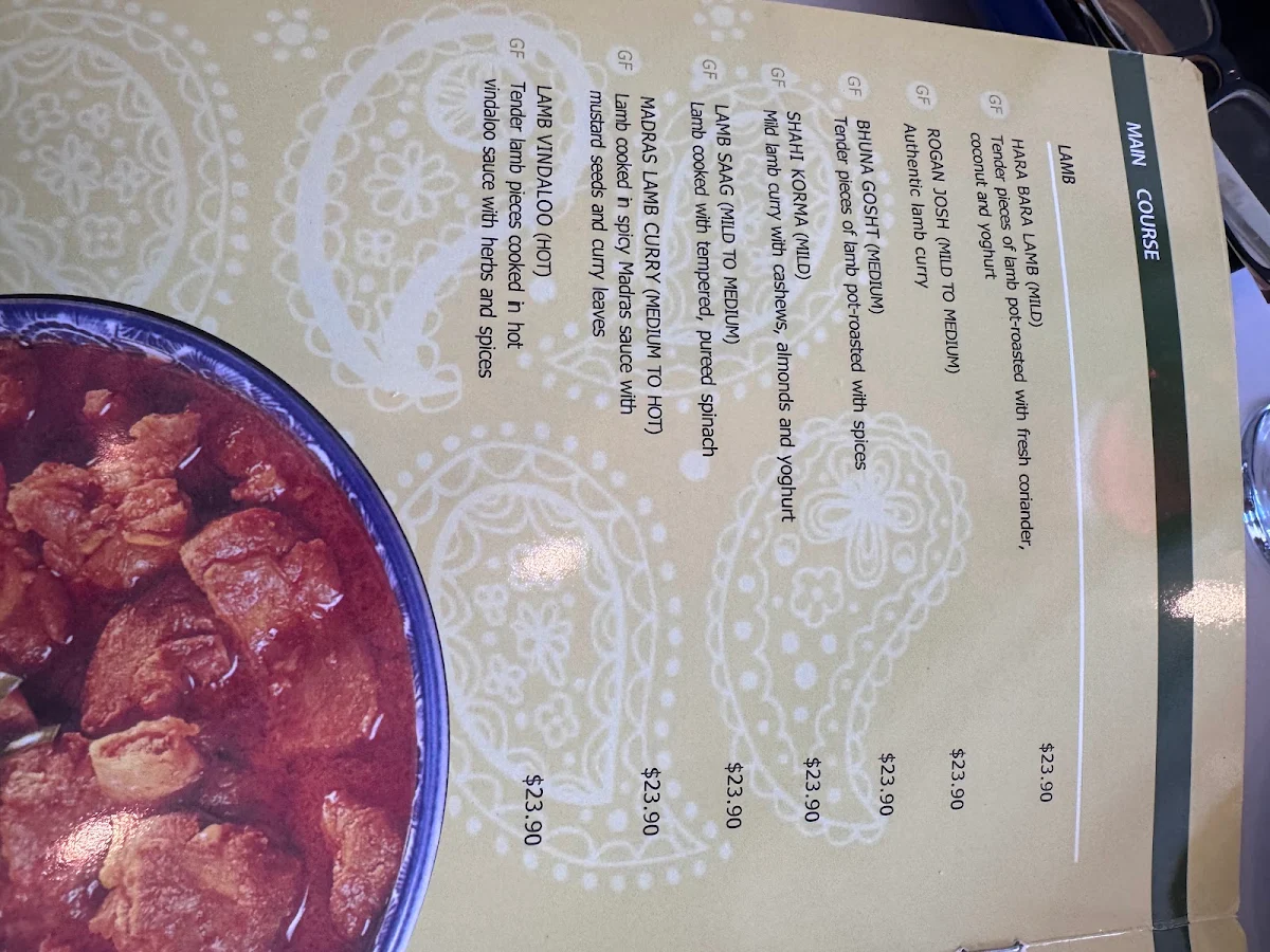 Menu, Zaika Indian Restaurant