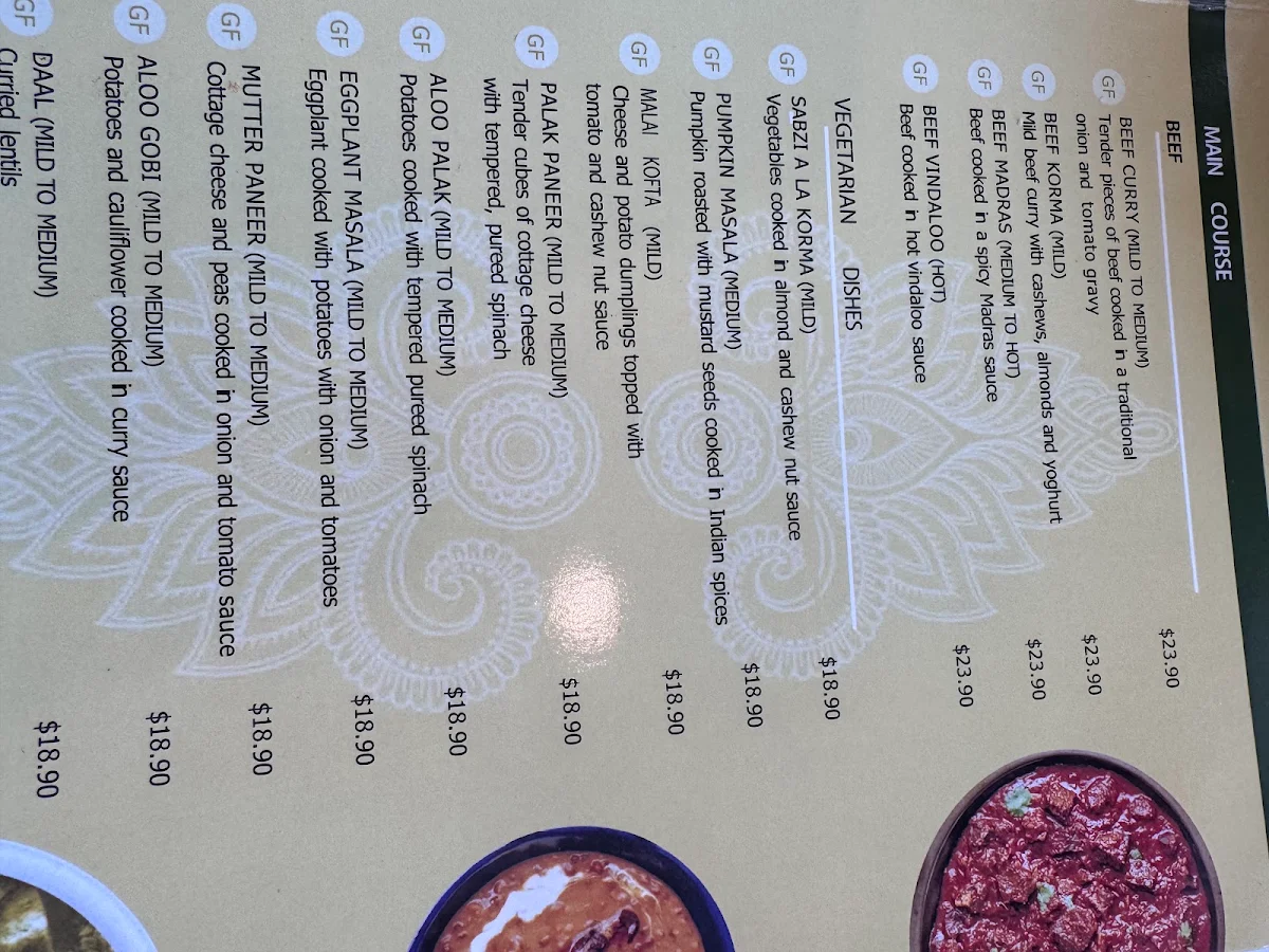 Menu, Zaika Indian Restaurant