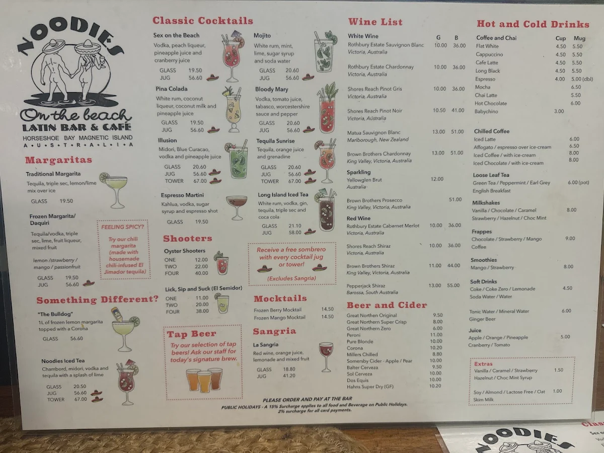 Menu, Noodies on the Beach
