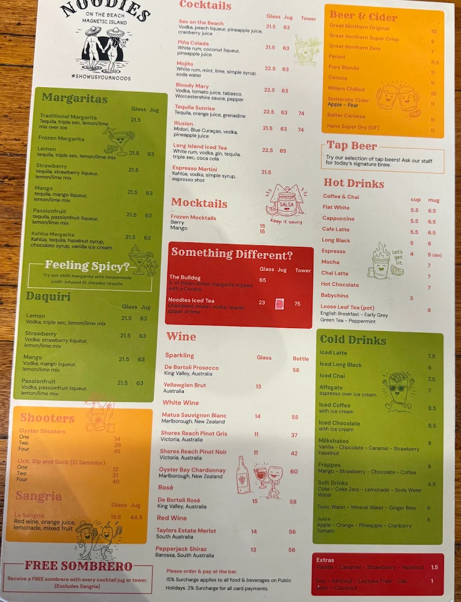 Menu, Noodies on the Beach