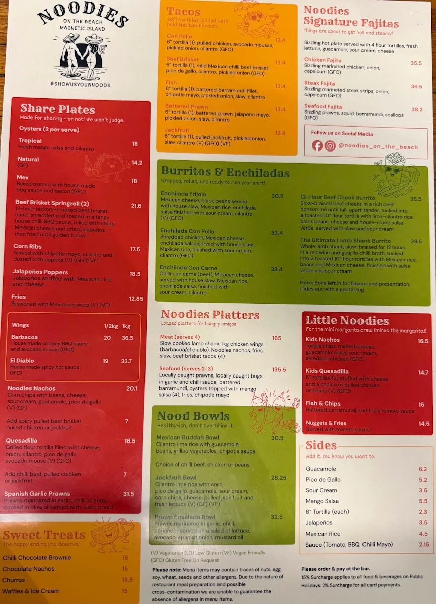 Menu, Noodies on the Beach