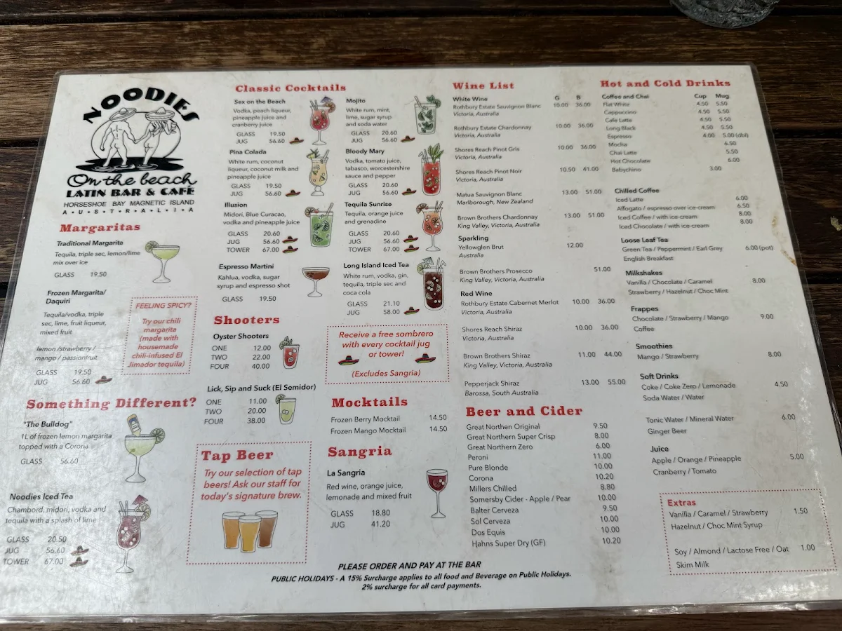 Menu, Noodies on the Beach