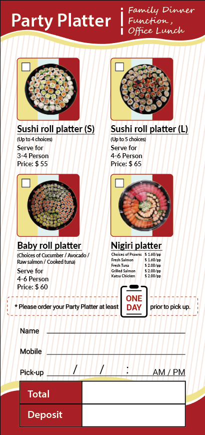 Menu, Yumi Sushi