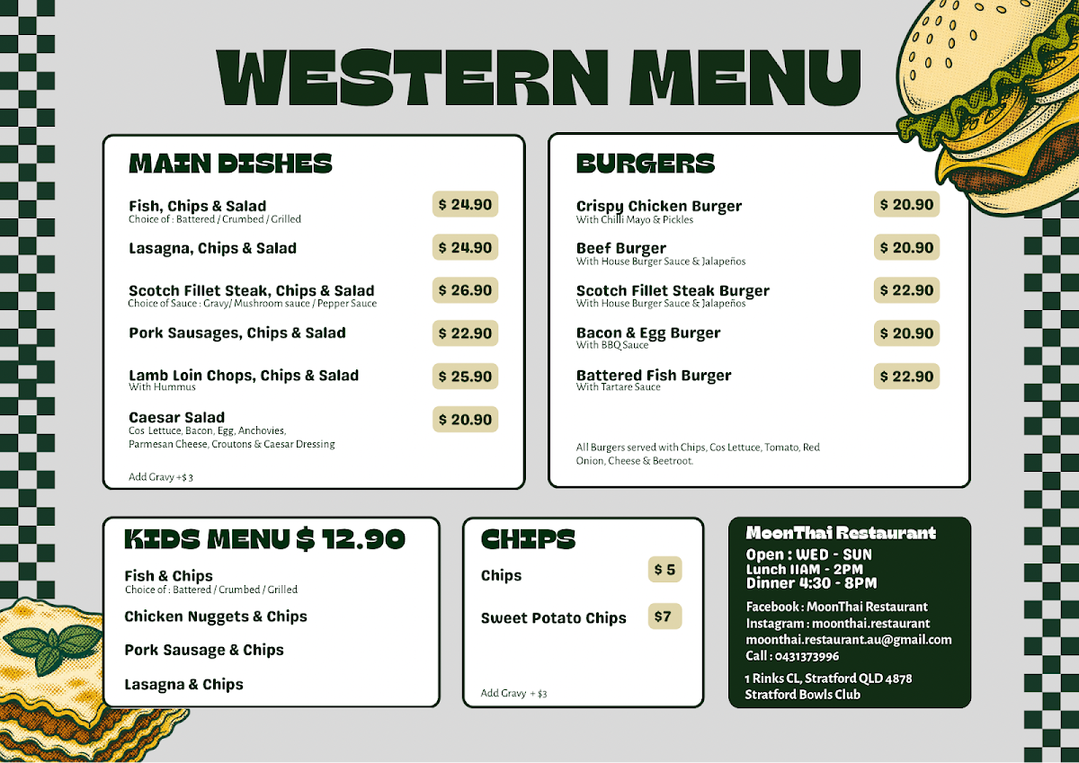 Menu, MoonThai Restaurant