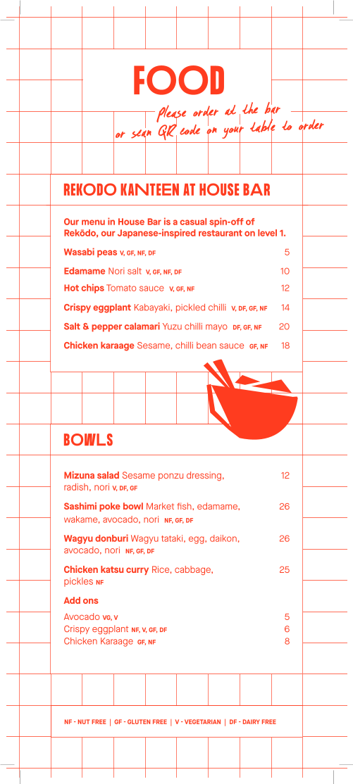 Menu, House Bar