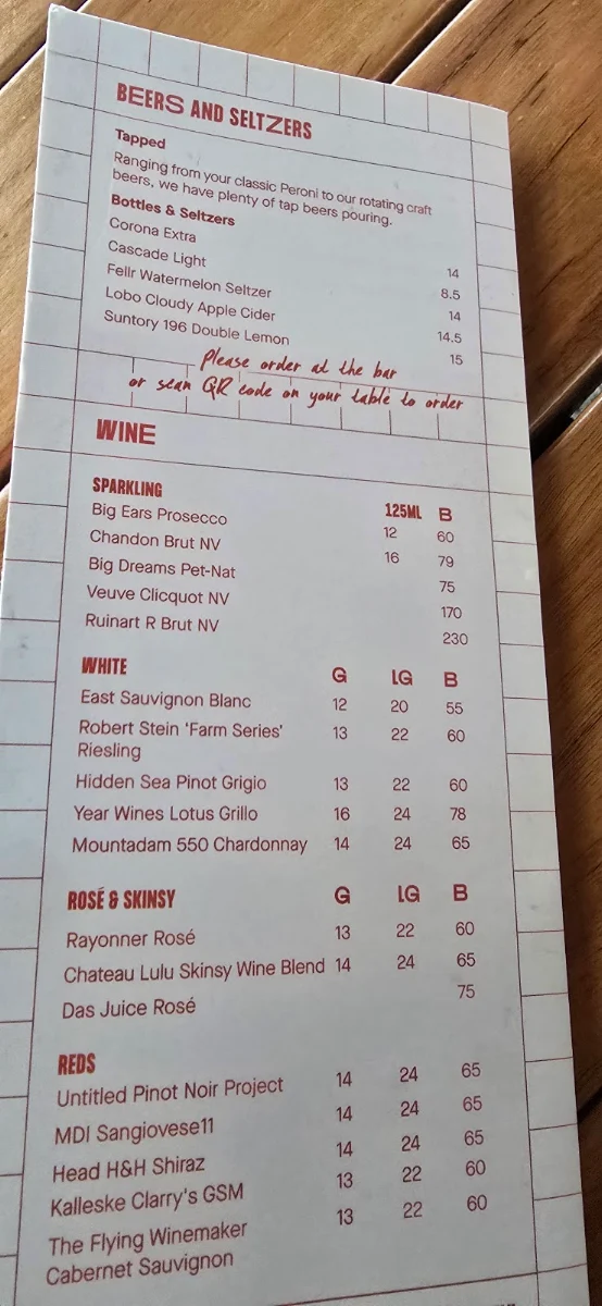 Menu, House Bar