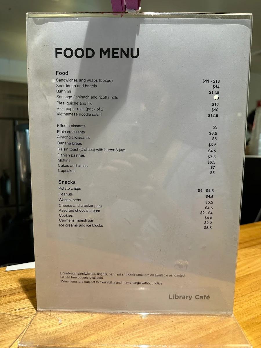 Menu, The Library Cafe