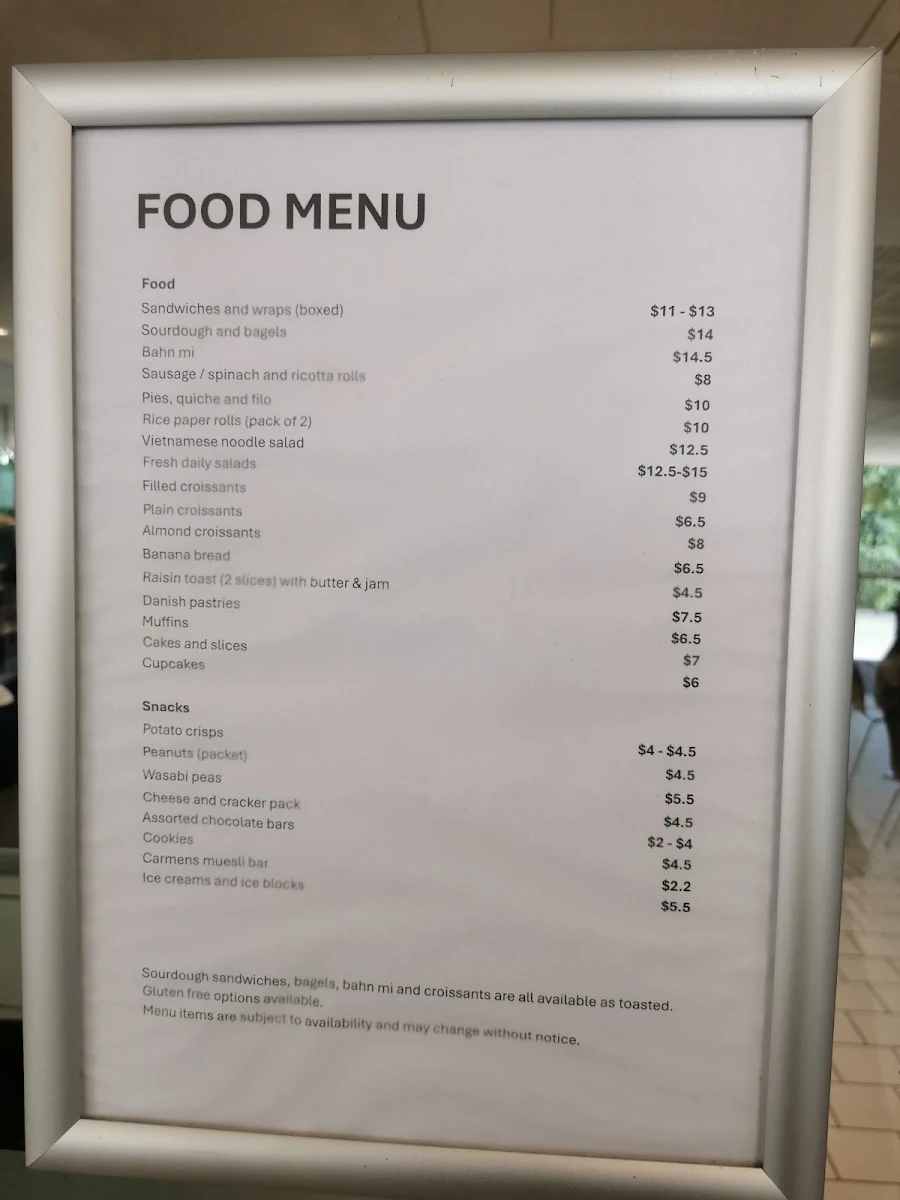 Menu, The Library Cafe