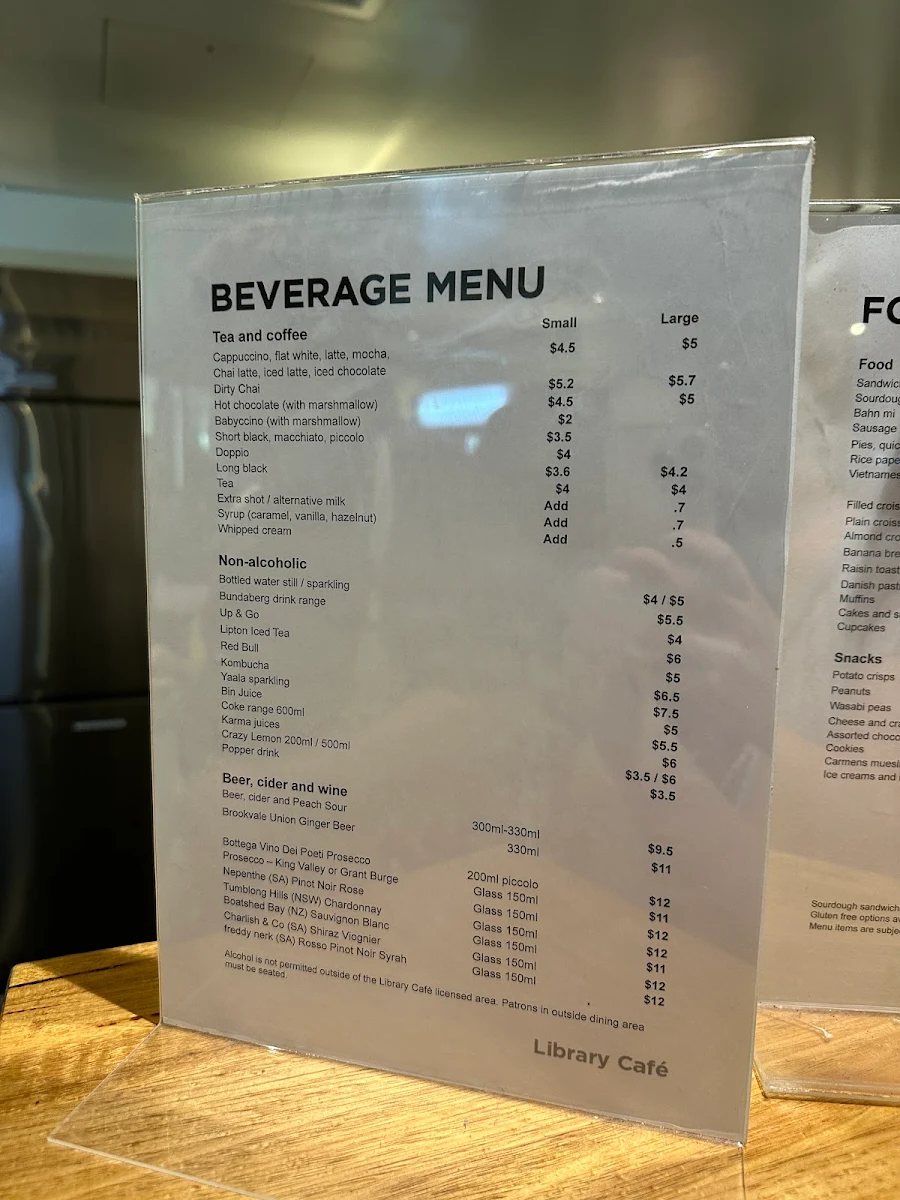 Menu, The Library Cafe