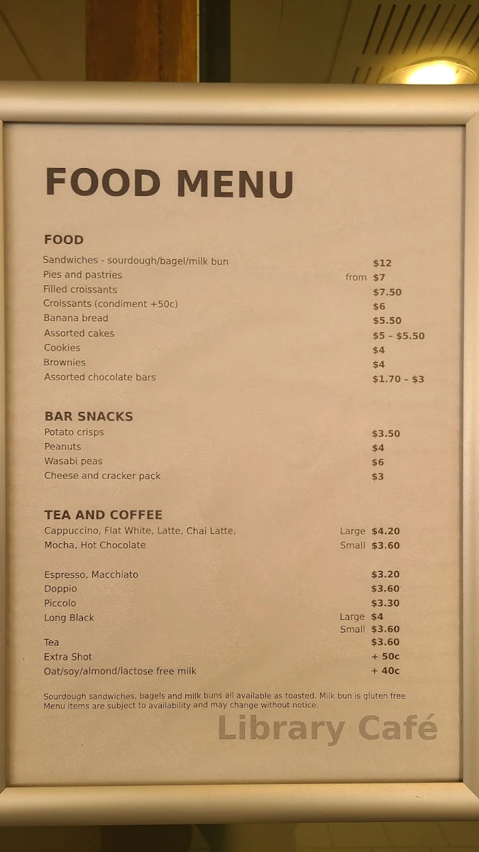 Menu, The Library Cafe