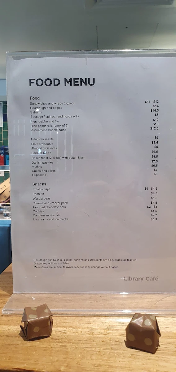 Menu, The Library Cafe
