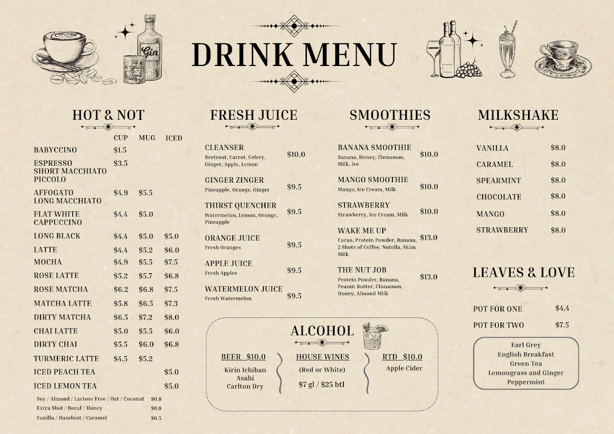 Menu, D'Angelo Cafè
