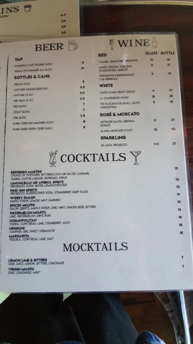 Menu, D'Angelo Cafè
