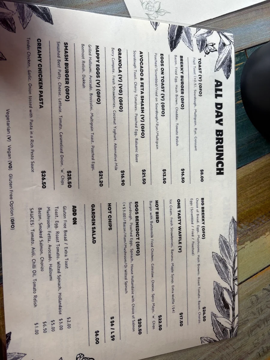 Menu, D'Angelo Cafè