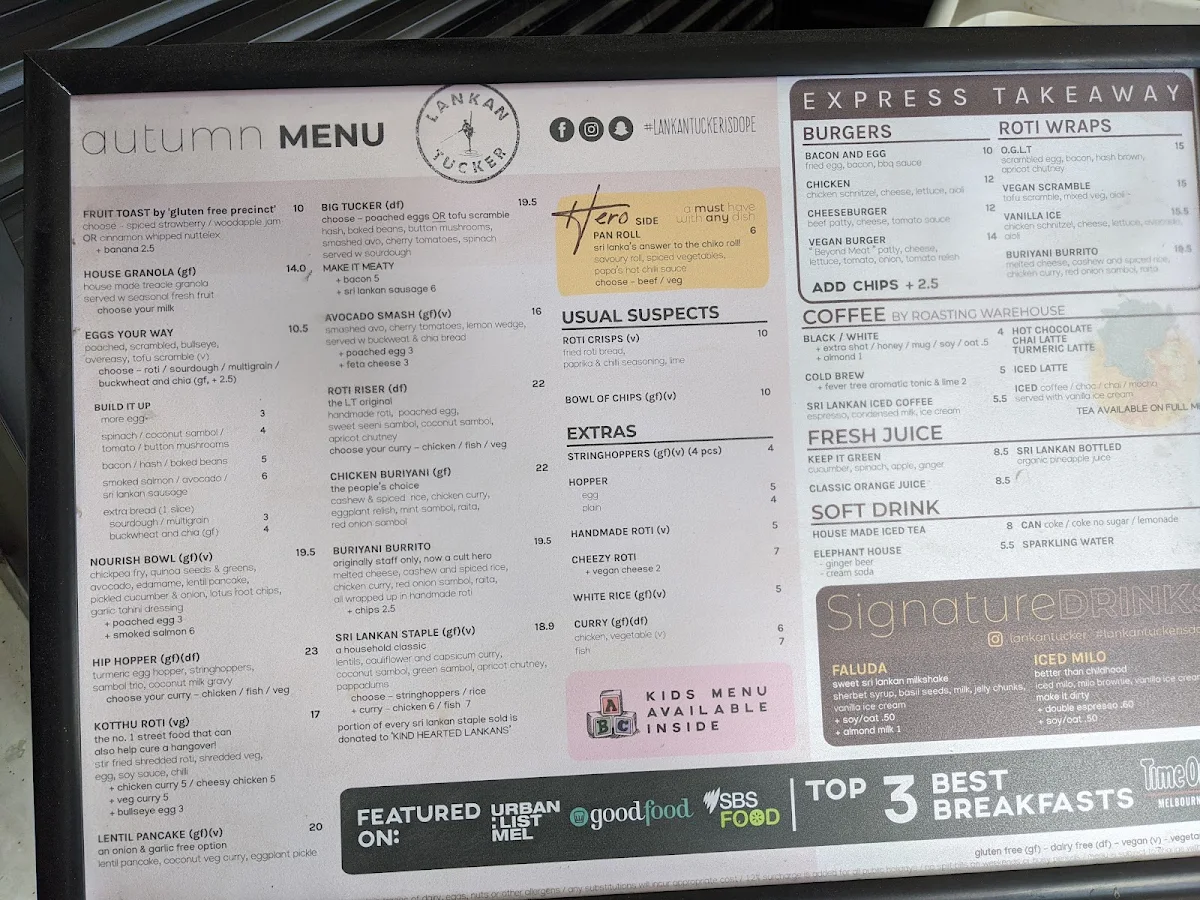 Menu, Lankan Tucker
