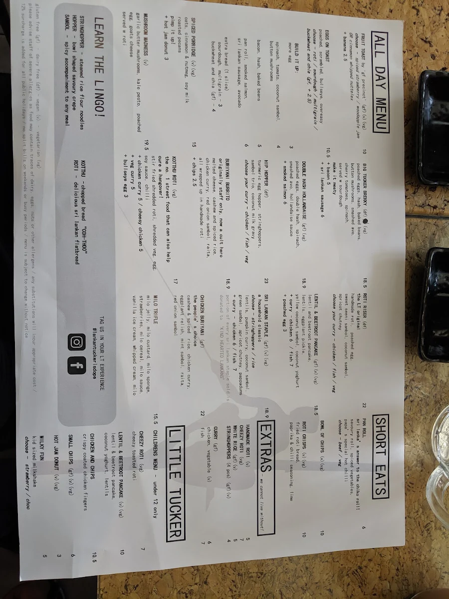 Menu, Lankan Tucker