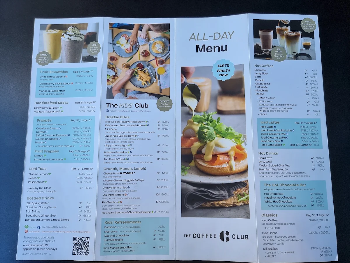 Menu, The Coffee Club
