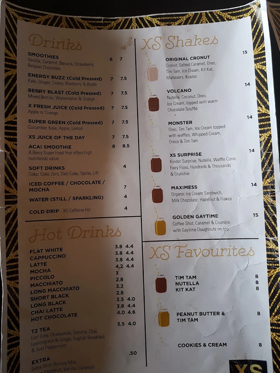 Menu, XS Espresso Wetherill Park