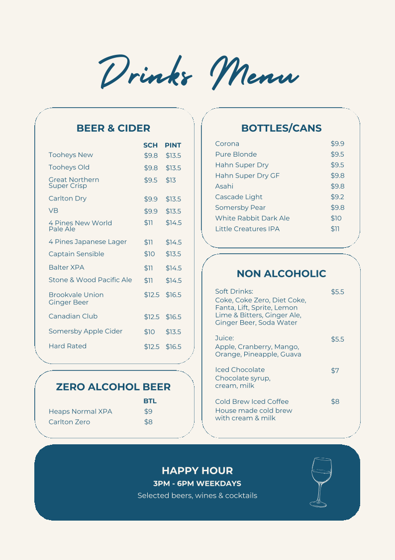 Menu, The Dockyard