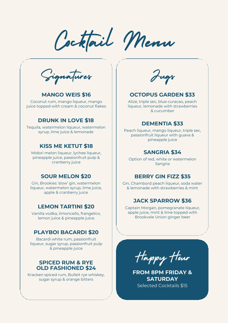 Menu, The Dockyard