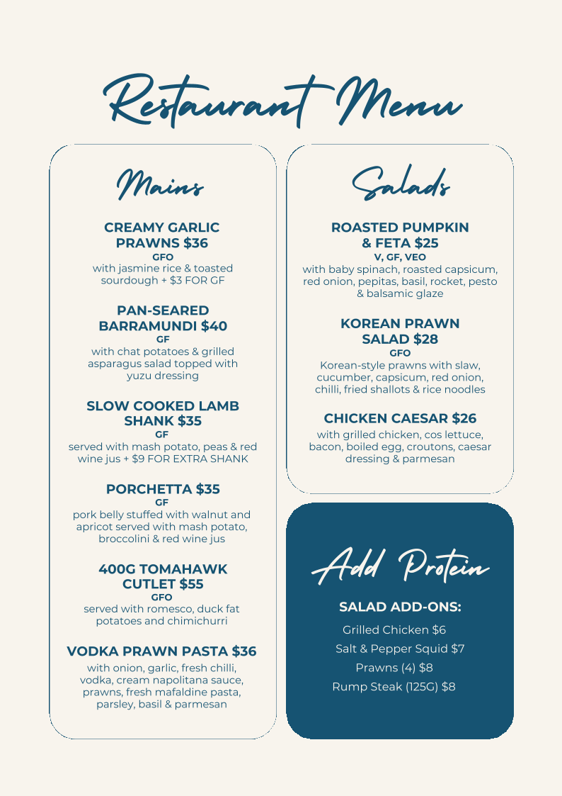Menu, The Dockyard