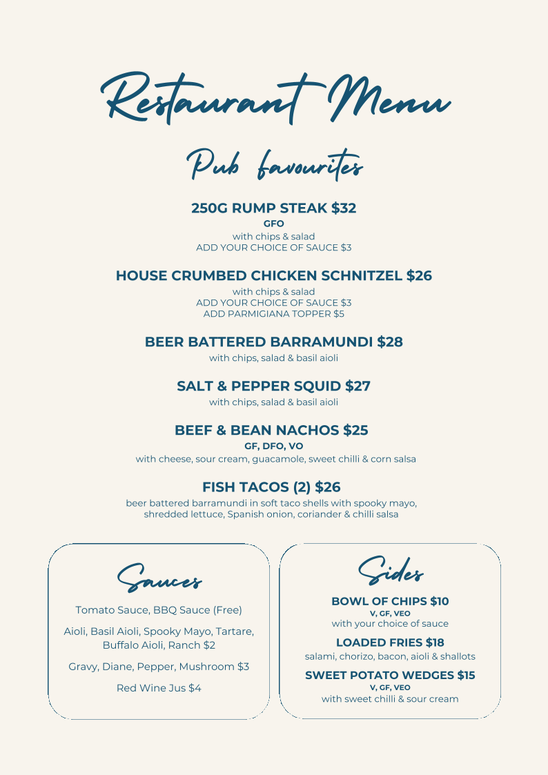 Menu, The Dockyard