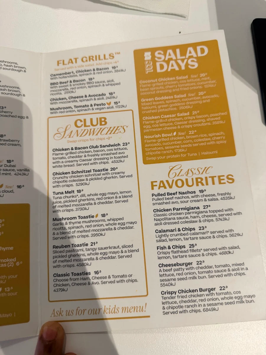 Menu, The Coffee Club Highpoint