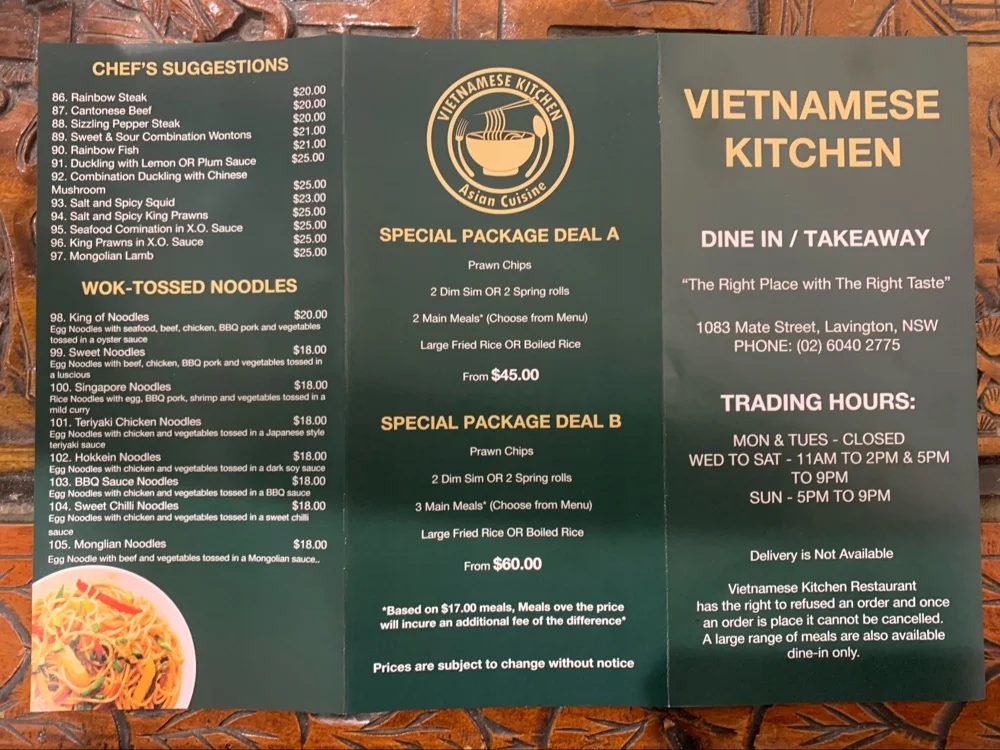 Menu, VIETNAMESE KITCHEN