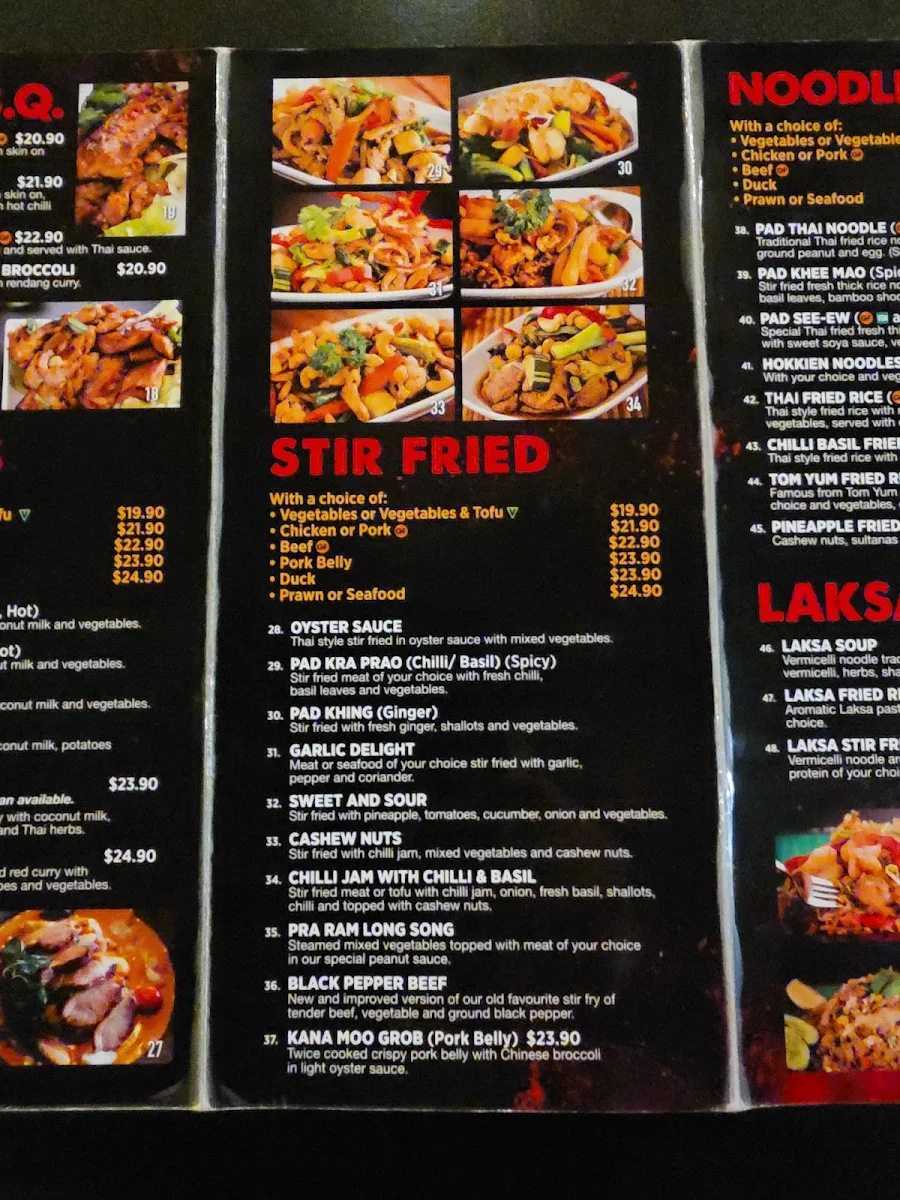 Menu, Lalor Thai