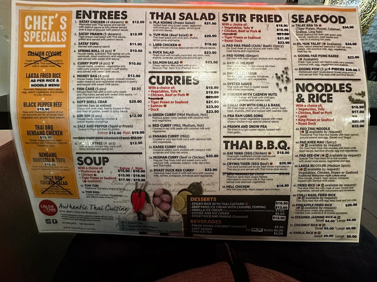 Menu, Lalor Thai
