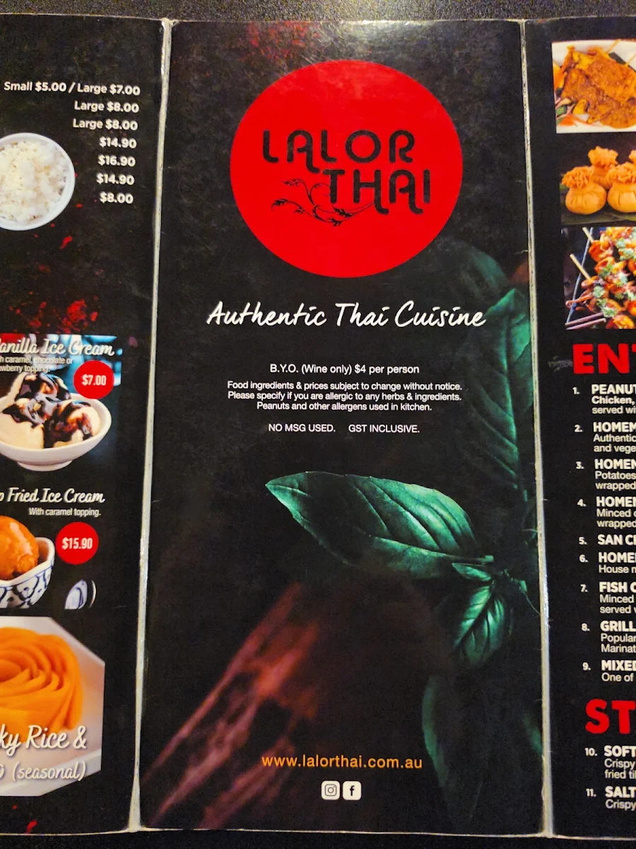 Menu, Lalor Thai
