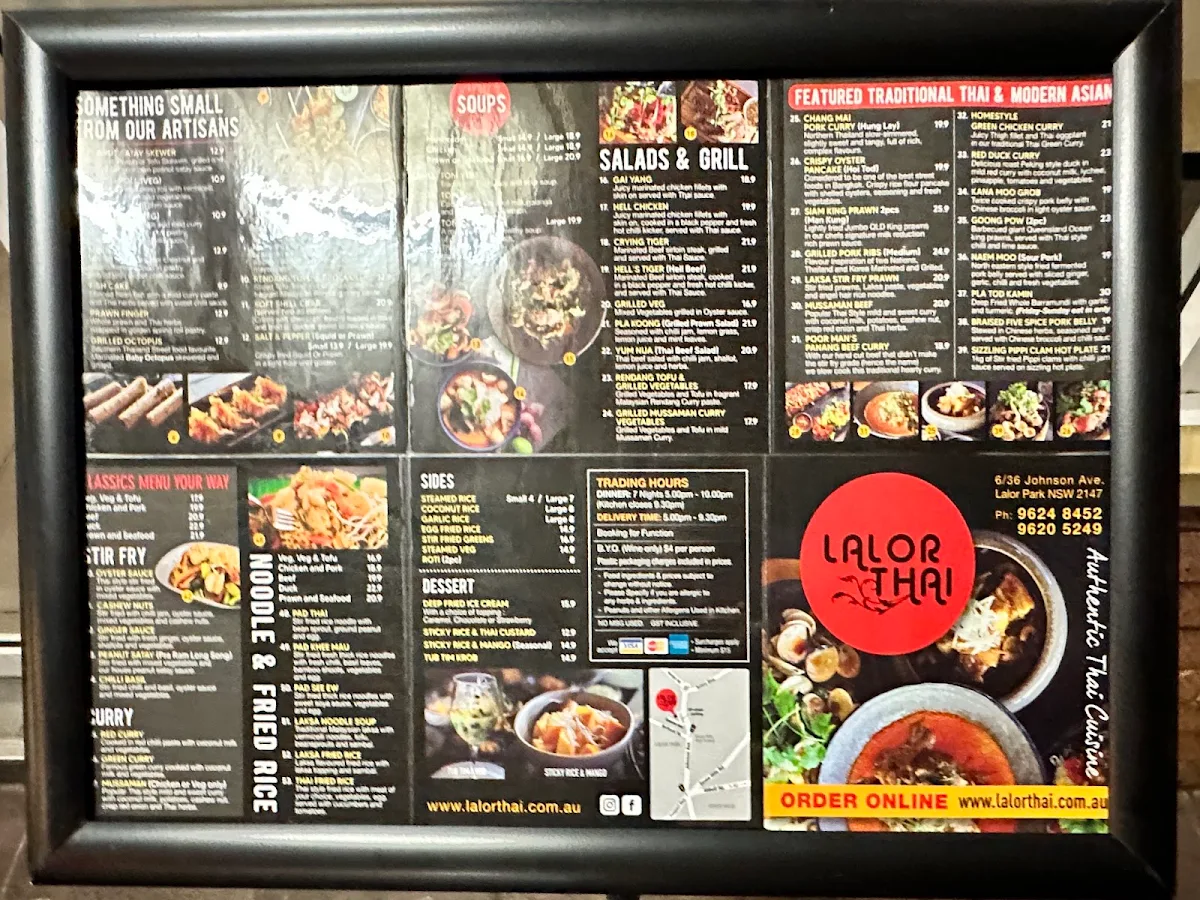 Menu, Lalor Thai