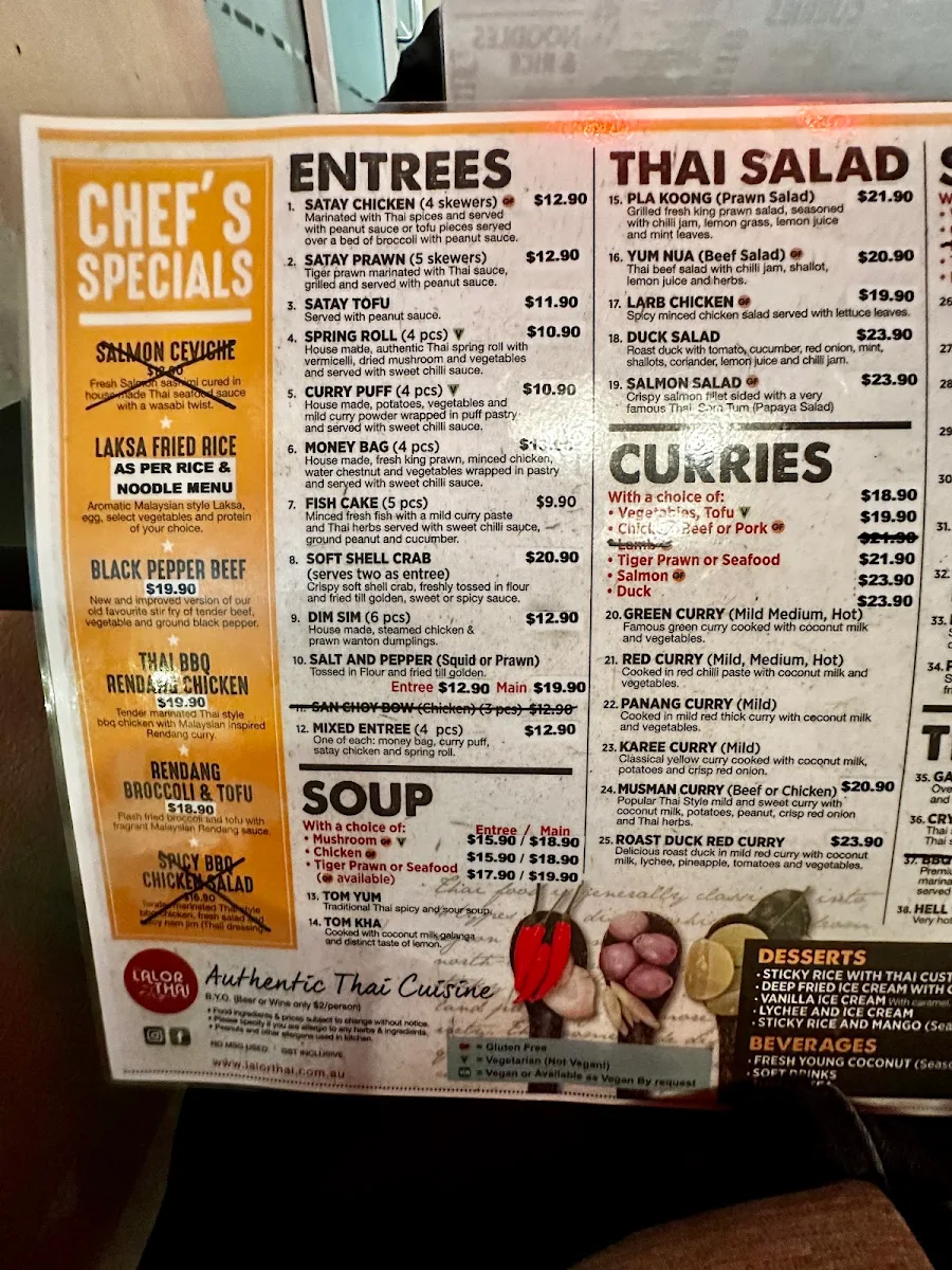 Menu, Lalor Thai