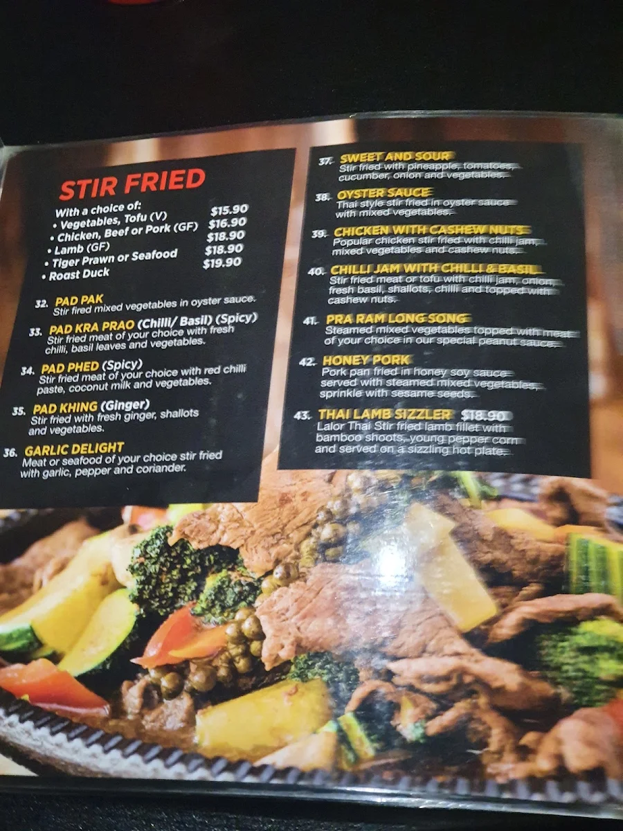 Menu, Lalor Thai