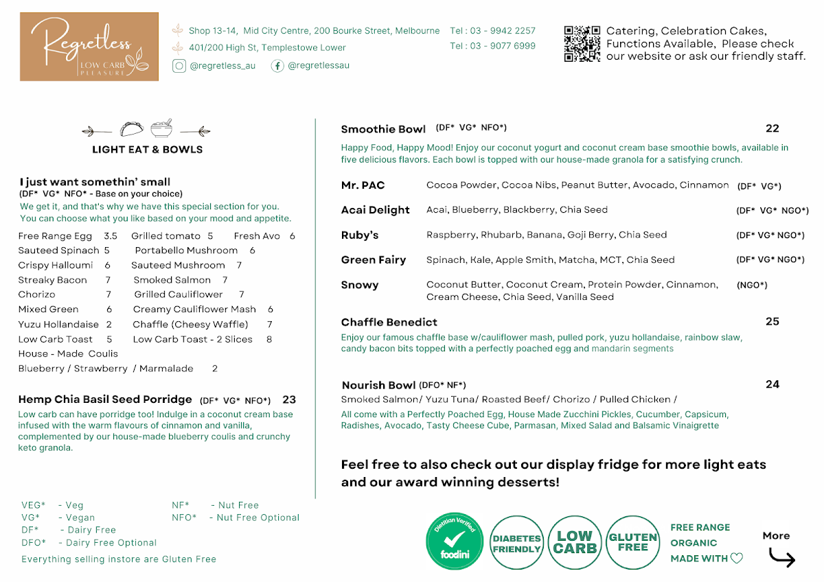 Menu, Regretless - Low Carb Pleasure
