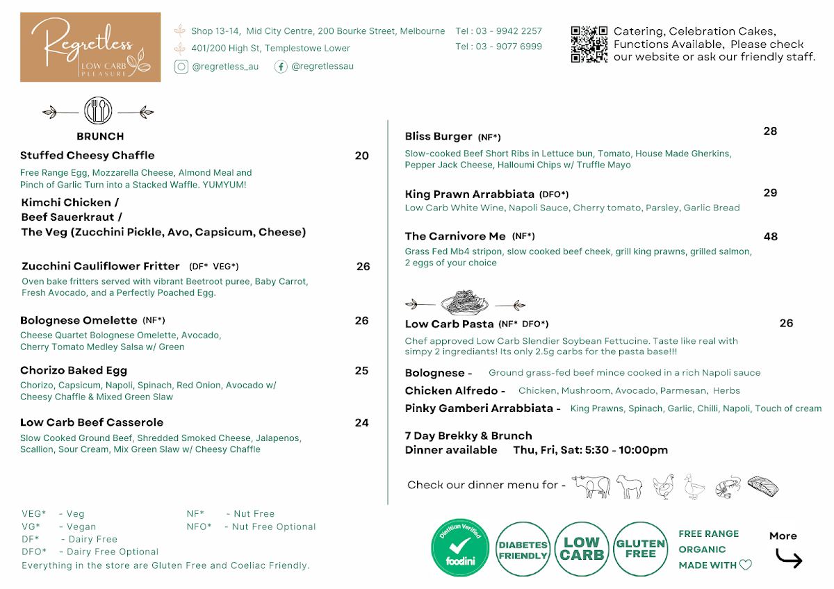 Menu, Regretless - Low Carb Pleasure