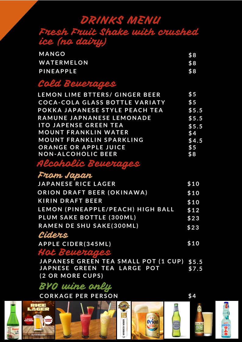 Menu, Kuroneko Ramen Noodle Bar