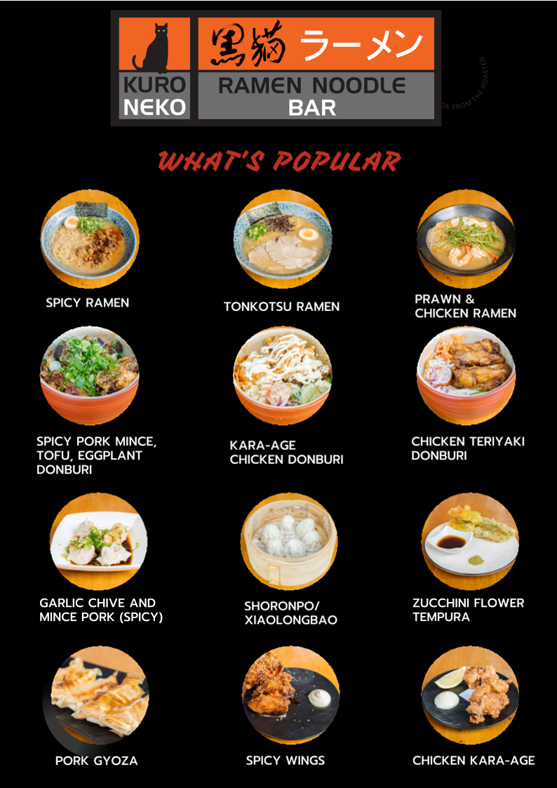 Menu, Kuroneko Ramen Noodle Bar