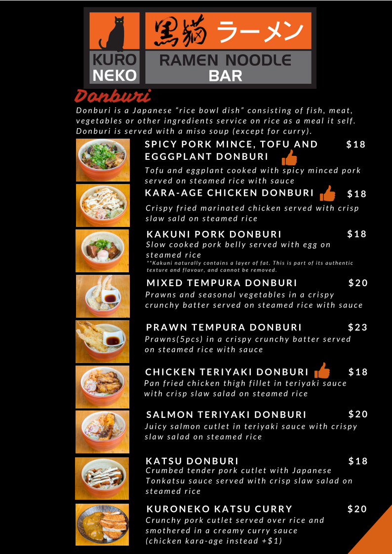 Menu, Kuroneko Ramen Noodle Bar
