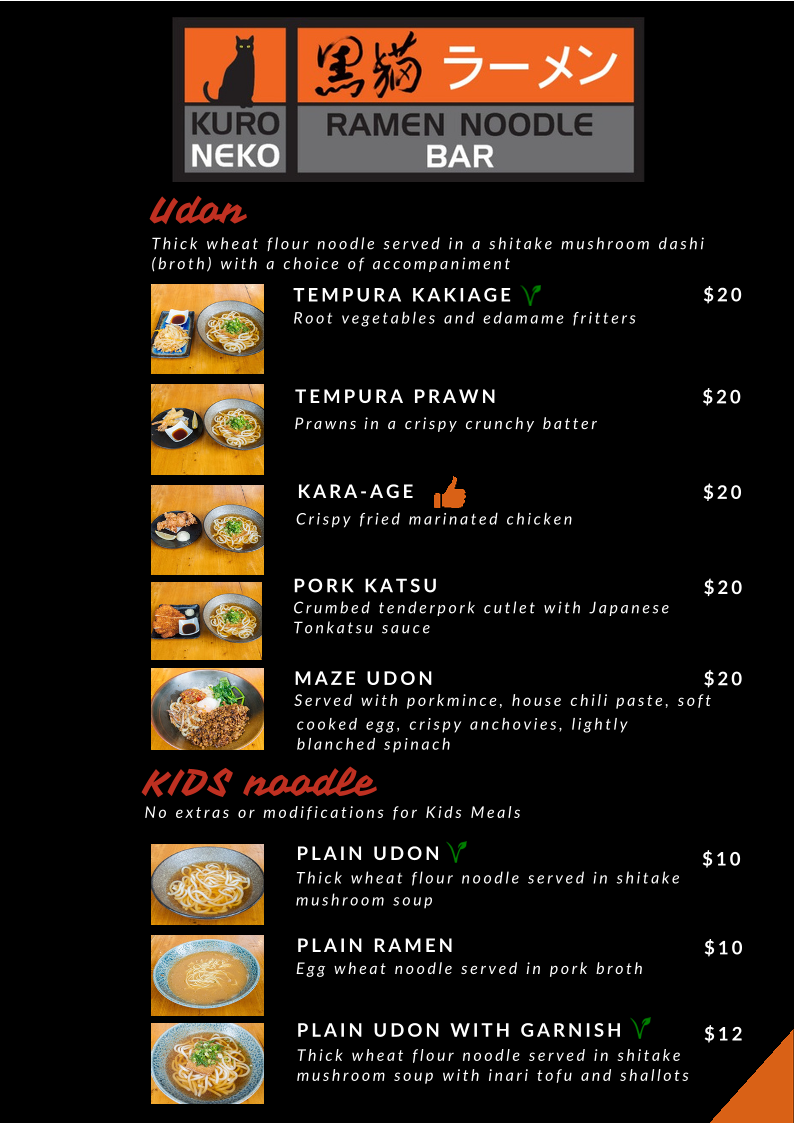 Menu, Kuroneko Ramen Noodle Bar
