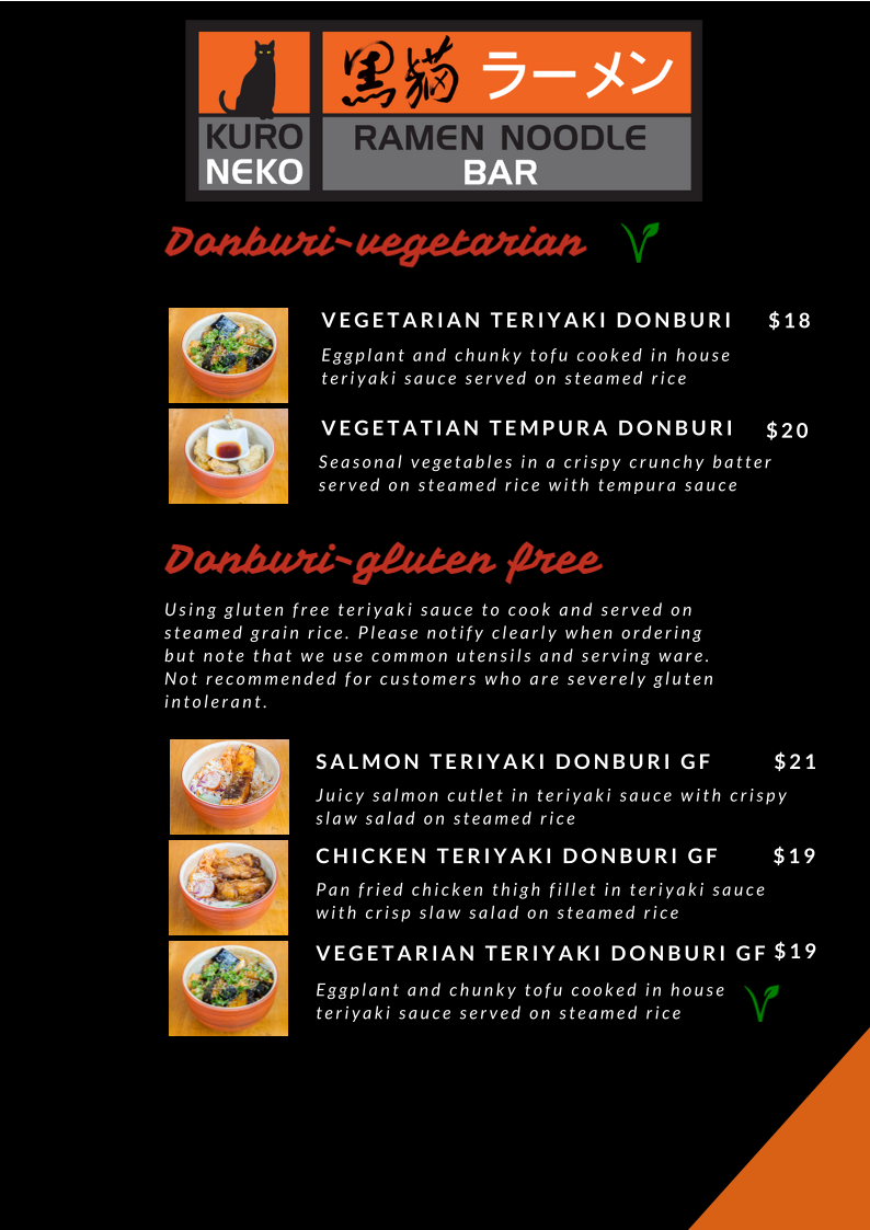 Menu, Kuroneko Ramen Noodle Bar