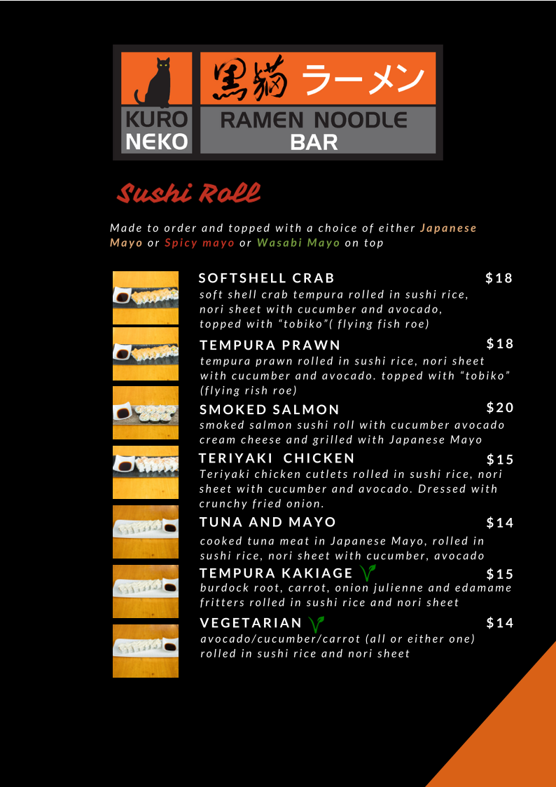 Menu, Kuroneko Ramen Noodle Bar