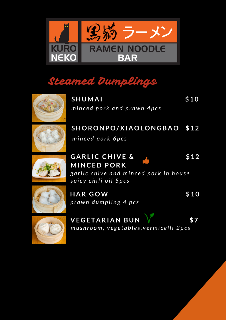 Menu, Kuroneko Ramen Noodle Bar