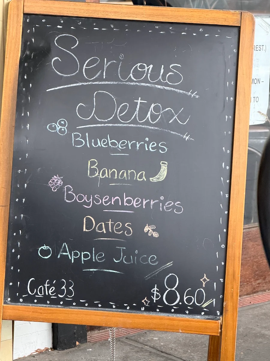 Menu, Cafe 33 Brisbane