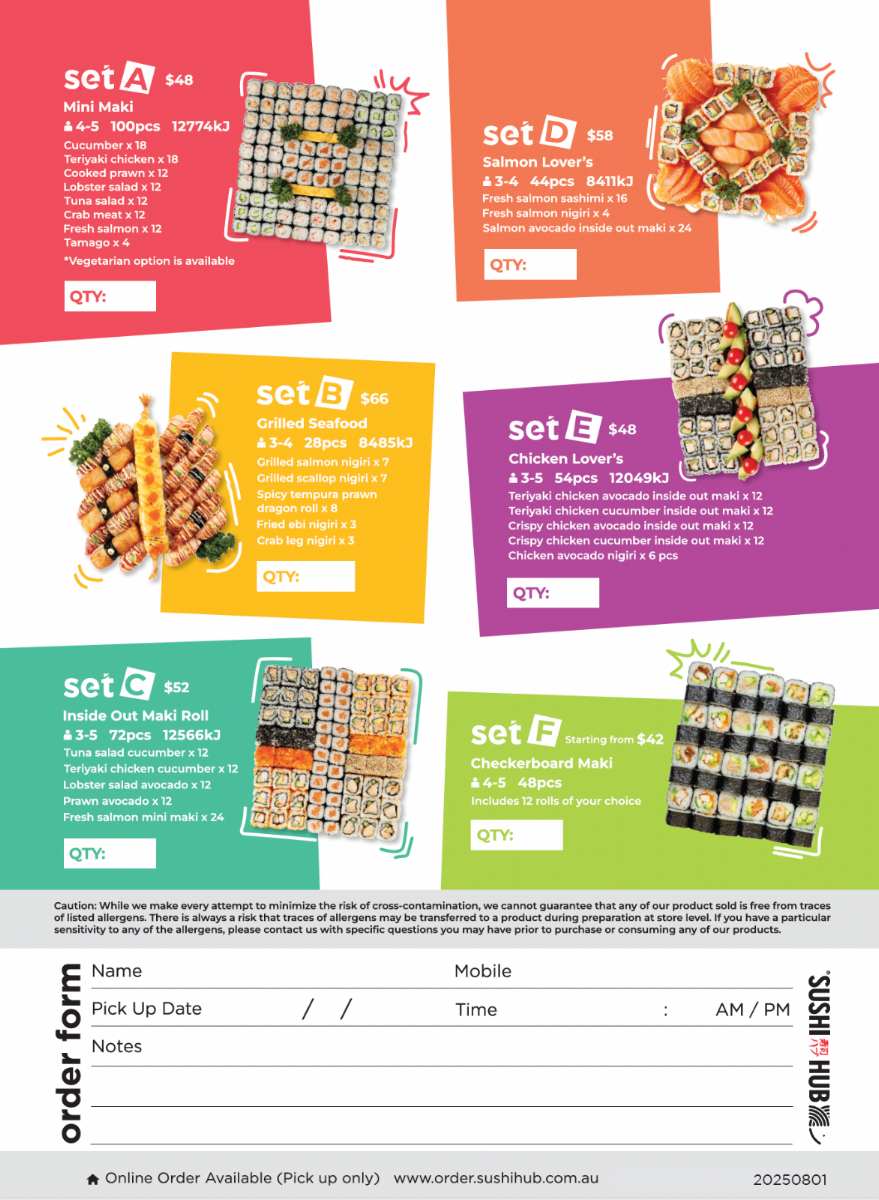 Menu, Sushi Hub Carindale 2