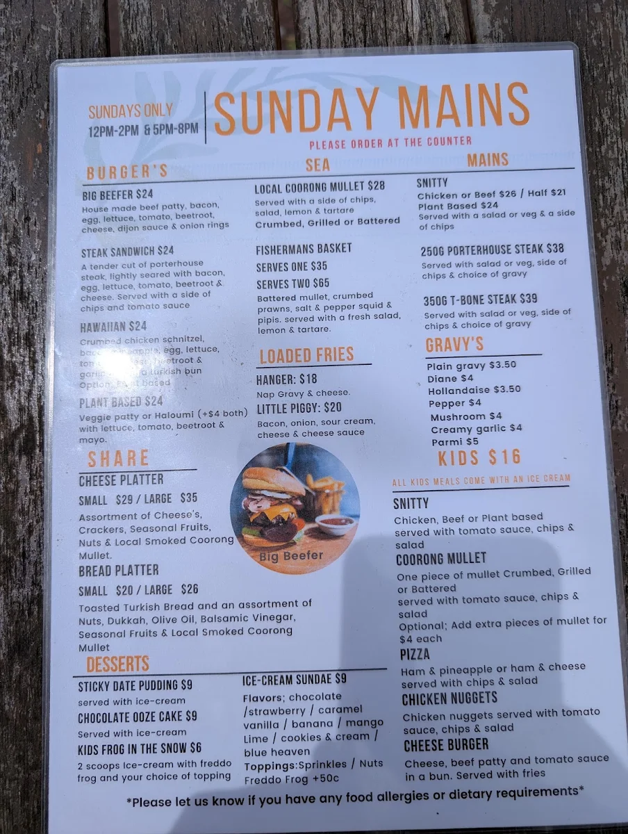 Menu, Freshies Cafe