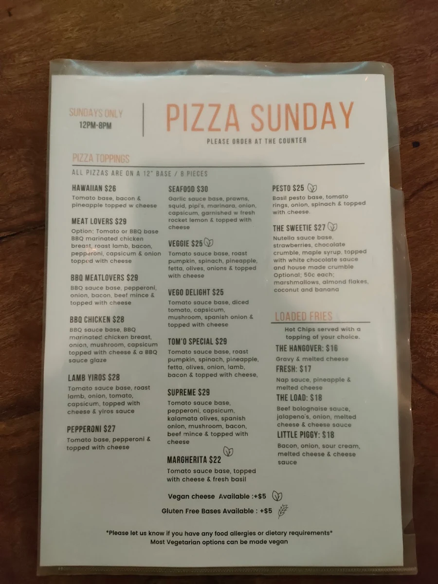 Menu, Freshies Cafe